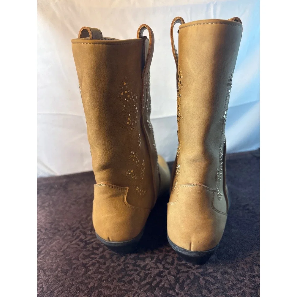 Call It Spring Tan Rhinestone Embellished Western Cowboy Boots Womens - Picture 4 of 12
